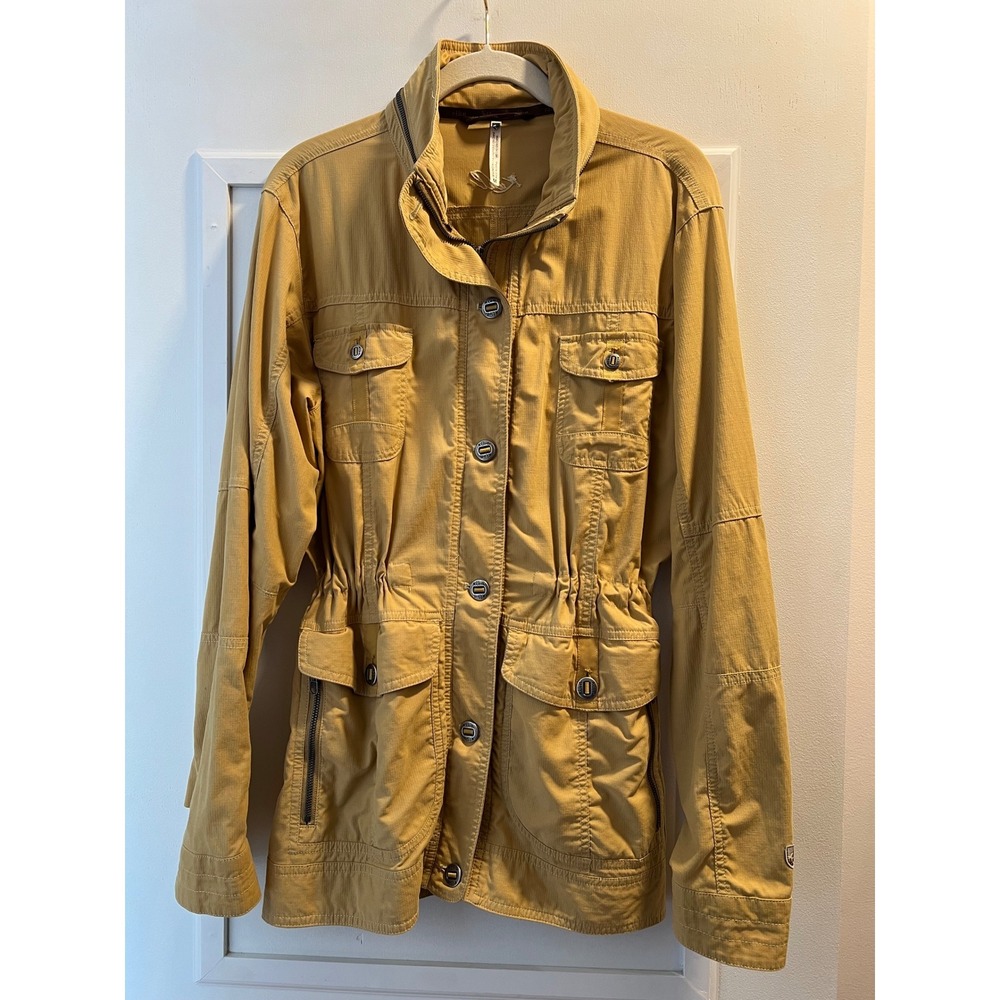KUHL Womens Mustard Tan Field Jacket Full Zip Button Utility Coat Medium